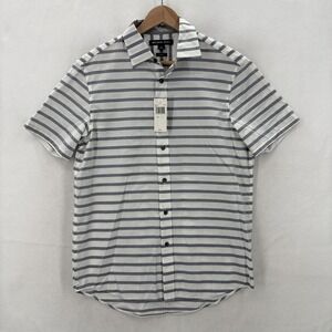 Michael Kors Shirt Mens Small White Blue Stripe Classic Fit Short Sleeve Cotton
